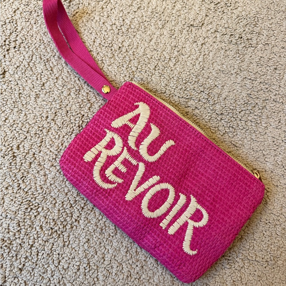 a new day Fuchsia Woven Clutch with Cream Embroidery
